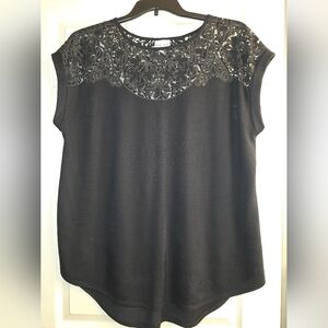 Women's Ava & Viv Black Sheer Floral Print Flowy Shirt Top 1X